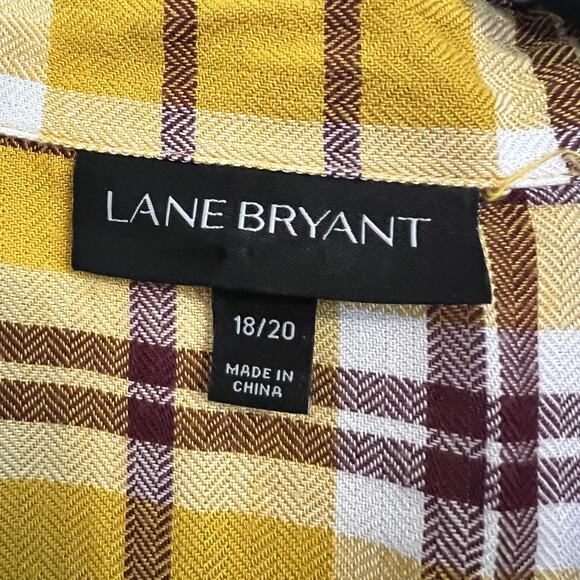 Lane Bryant Women's Top Size 18/20 Plaid Mustard Color Drawstring Waist Collared - Picture 10 of 12